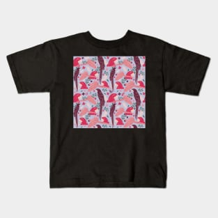 Ara Parrot Tropical Leaves Pattern Red and Blue Kids T-Shirt